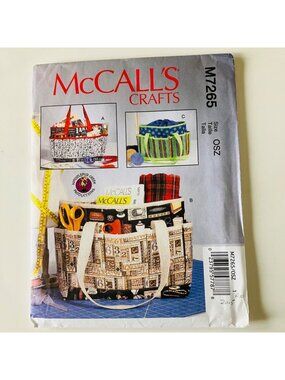 McCalls M7265 Project Tote Bags Sewing Pattern Pockets Drawstring Top Uncut
